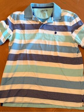 Izod Blue & White Striped Polo Shirt